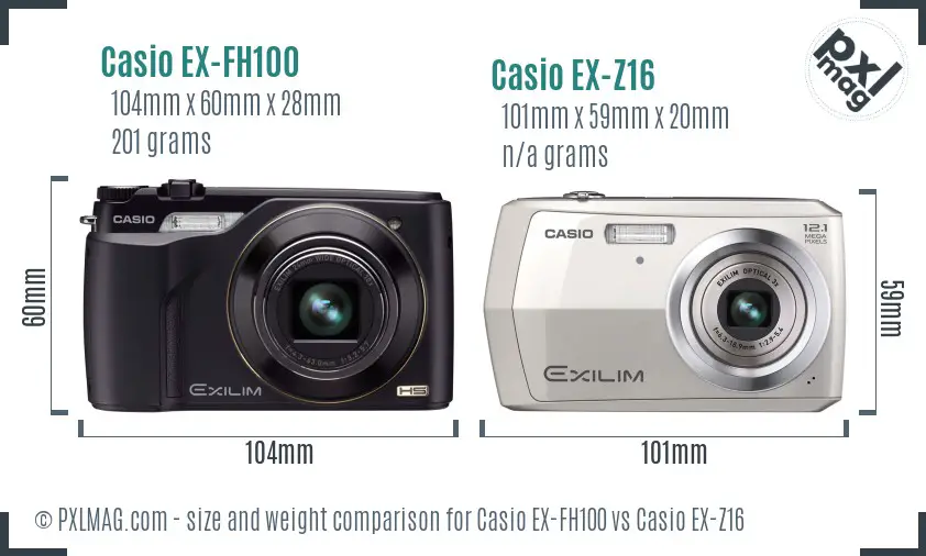 Casio EX-FH100 vs Casio EX-Z16 size comparison