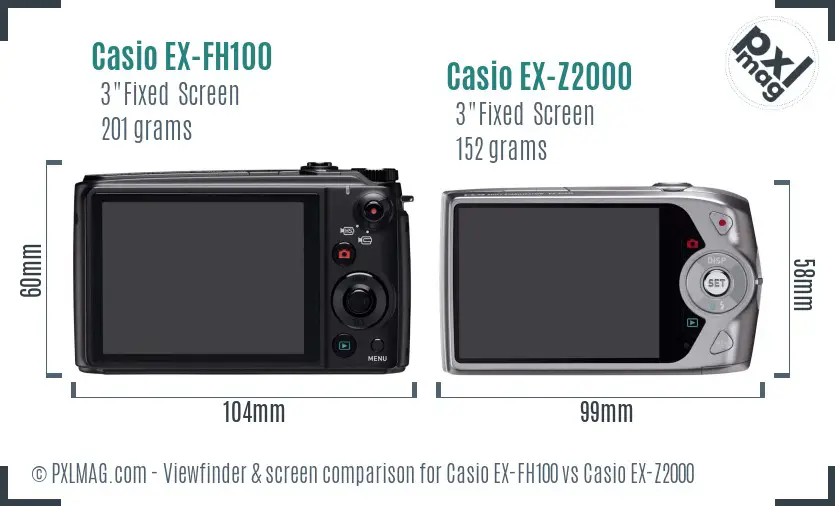 Casio EX-FH100 vs Casio EX-Z2000 Screen and Viewfinder comparison Casio EX-FH100 vs Casio EX-Z2000 Screen and Viewfinder comparison