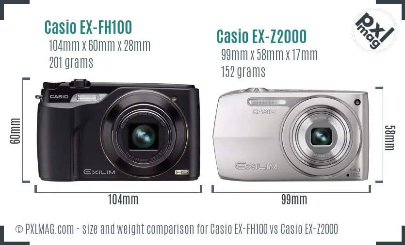 Casio EX-FH100 vs Casio EX-Z2000 size comparison Casio EX-FH100 vs Casio EX-Z2000 size comparison
