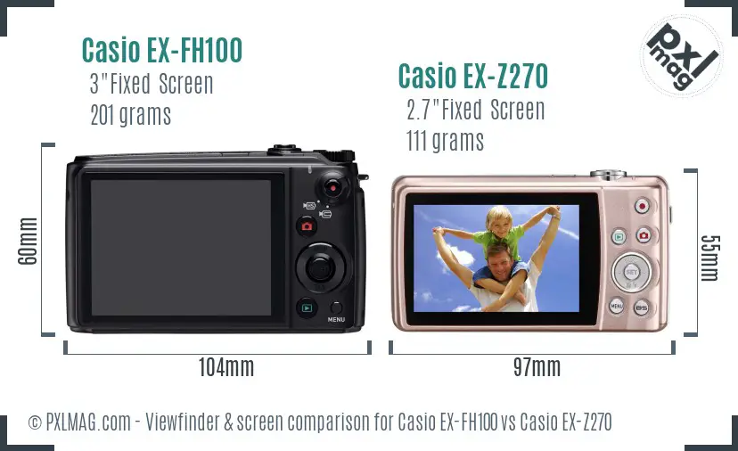 Casio EX-FH100 vs Casio EX-Z270 Screen and Viewfinder comparison