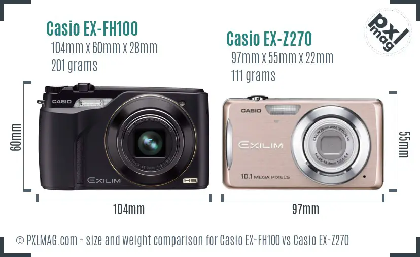 Casio EX-FH100 vs Casio EX-Z270 size comparison