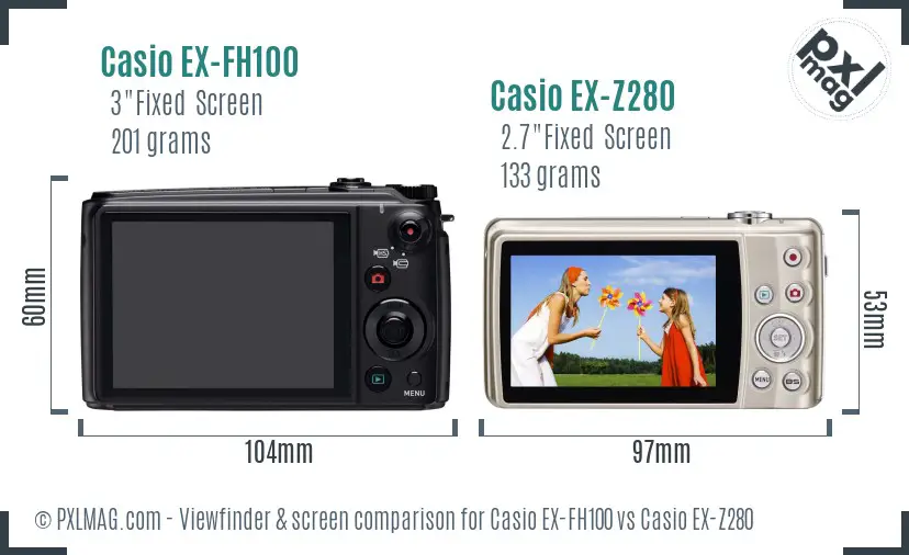 Casio EX-FH100 vs Casio EX-Z280 Screen and Viewfinder comparison