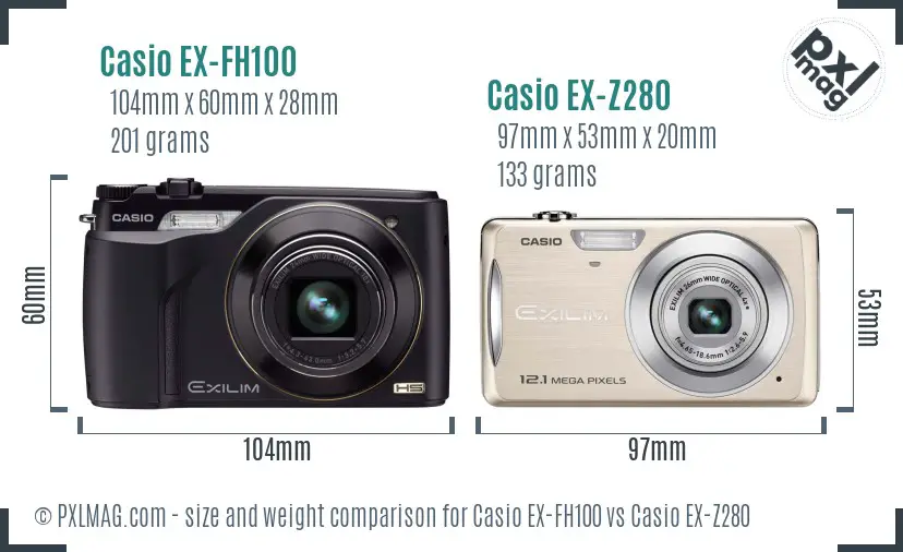 Casio EX-FH100 vs Casio EX-Z280 size comparison