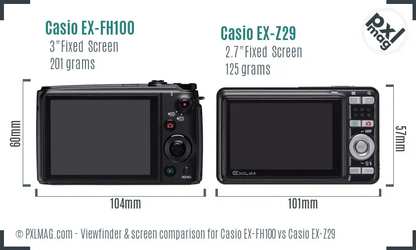 Casio EX-FH100 vs Casio EX-Z29 Screen and Viewfinder comparison