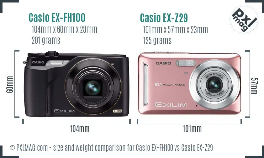 Casio EX-FH100 vs Casio EX-Z29 size comparison