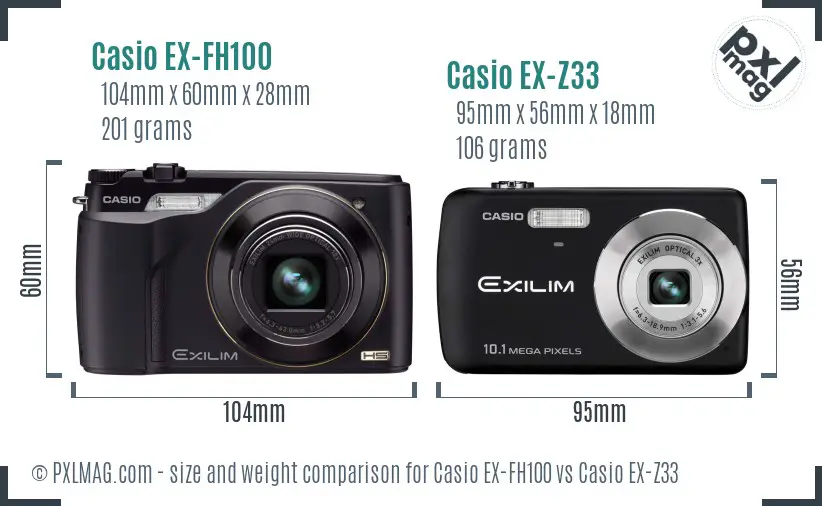 Casio EX-FH100 vs Casio EX-Z33 size comparison