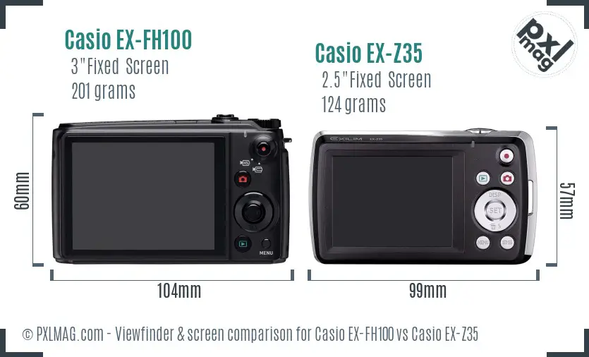 Casio EX-FH100 vs Casio EX-Z35 Screen and Viewfinder comparison