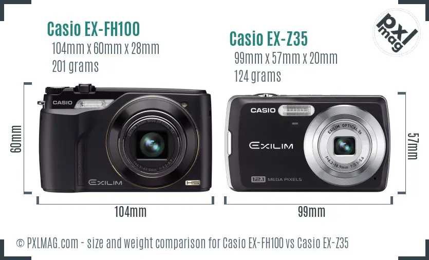 Casio EX-FH100 vs Casio EX-Z35 size comparison