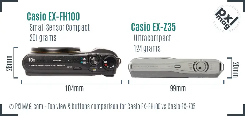 Casio EX-FH100 vs Casio EX-Z35 top view buttons comparison