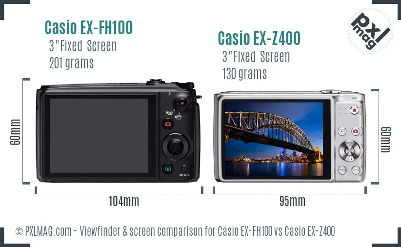 Casio EX-FH100 vs Casio EX-Z400 Screen and Viewfinder comparison