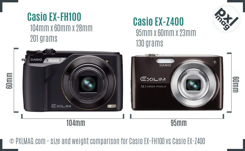 Casio EX-FH100 vs Casio EX-Z400 size comparison