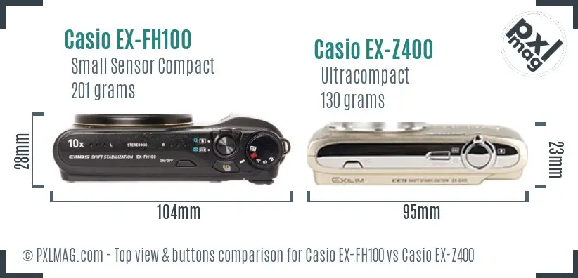 Casio EX-FH100 vs Casio EX-Z400 top view buttons comparison