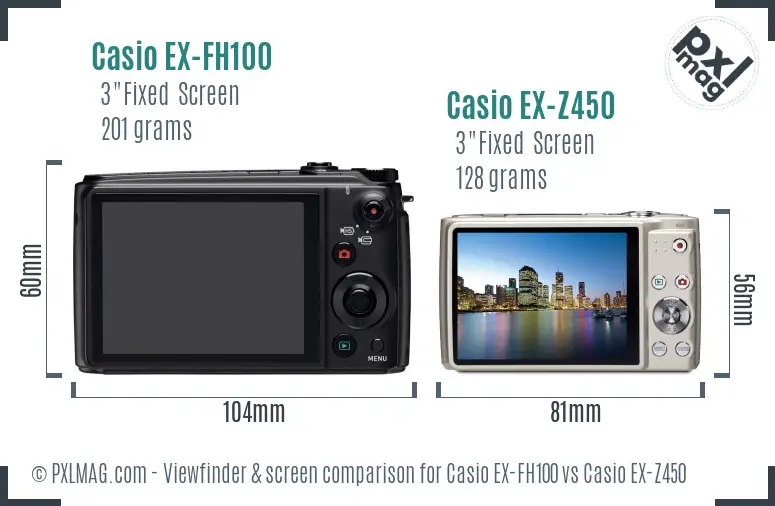 Casio EX-FH100 vs Casio EX-Z450 Screen and Viewfinder comparison