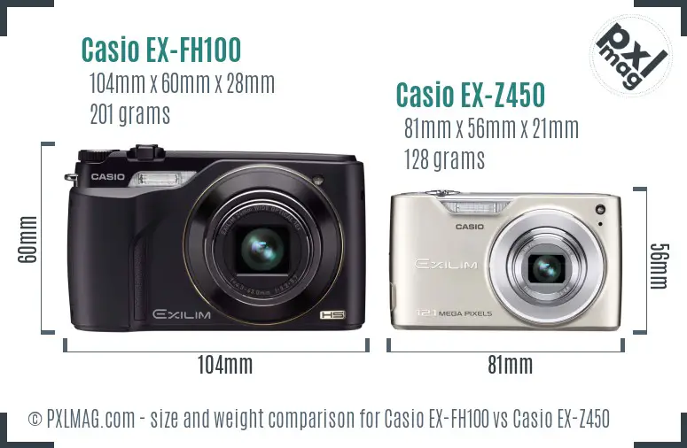 Casio EX-FH100 vs Casio EX-Z450 size comparison