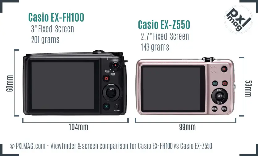 Casio EX-FH100 vs Casio EX-Z550 Screen and Viewfinder comparison
