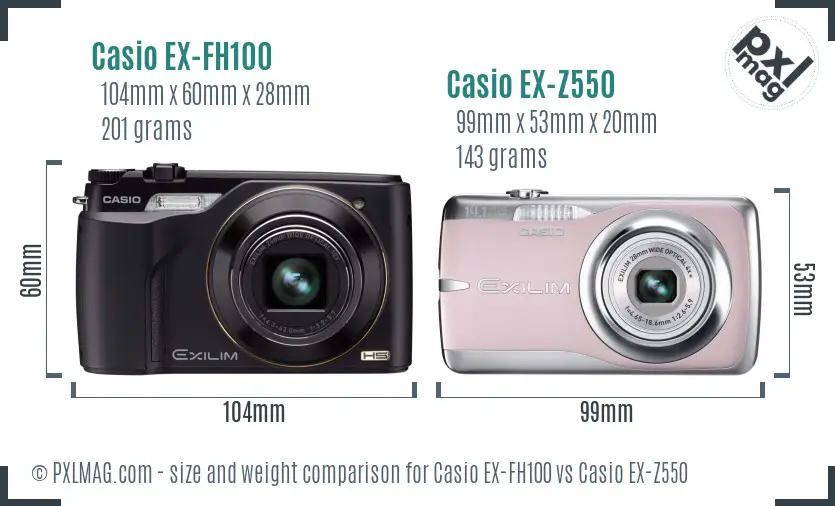 Casio EX-FH100 vs Casio EX-Z550 size comparison
