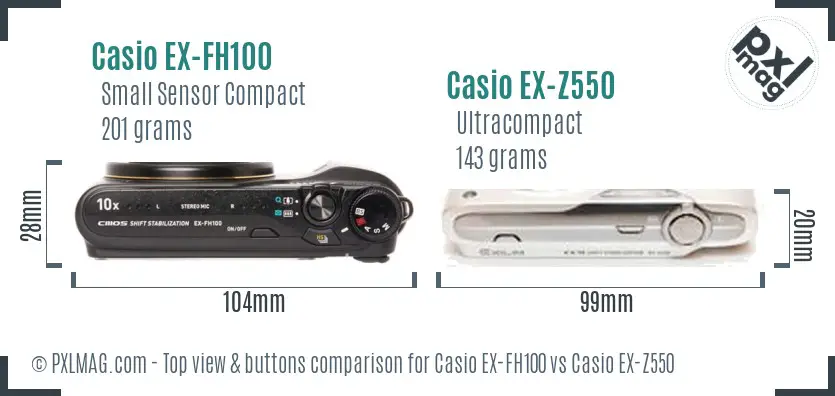 Casio EX-FH100 vs Casio EX-Z550 top view buttons comparison