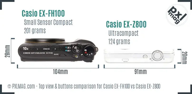 Casio EX-FH100 vs Casio EX-Z800 top view buttons comparison