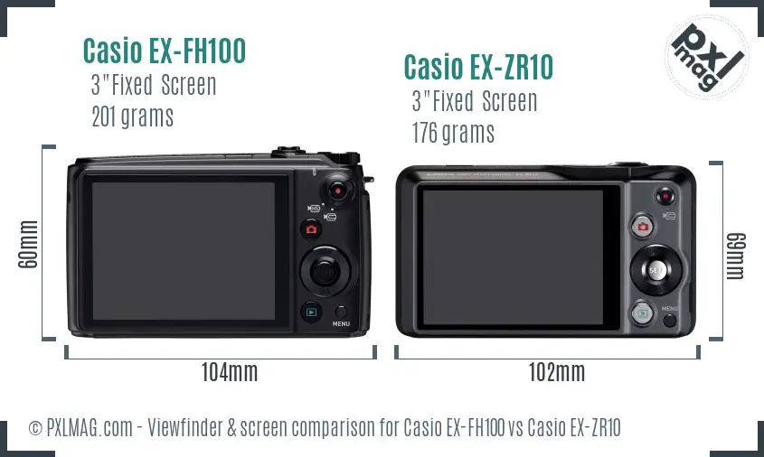 Casio EX-FH100 vs Casio EX-ZR10 Screen and Viewfinder comparison