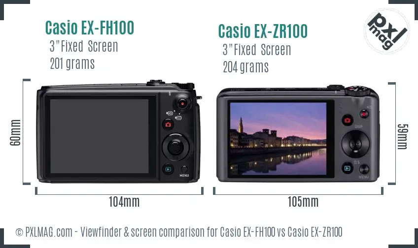 Casio EX-FH100 vs Casio EX-ZR100 Screen and Viewfinder comparison