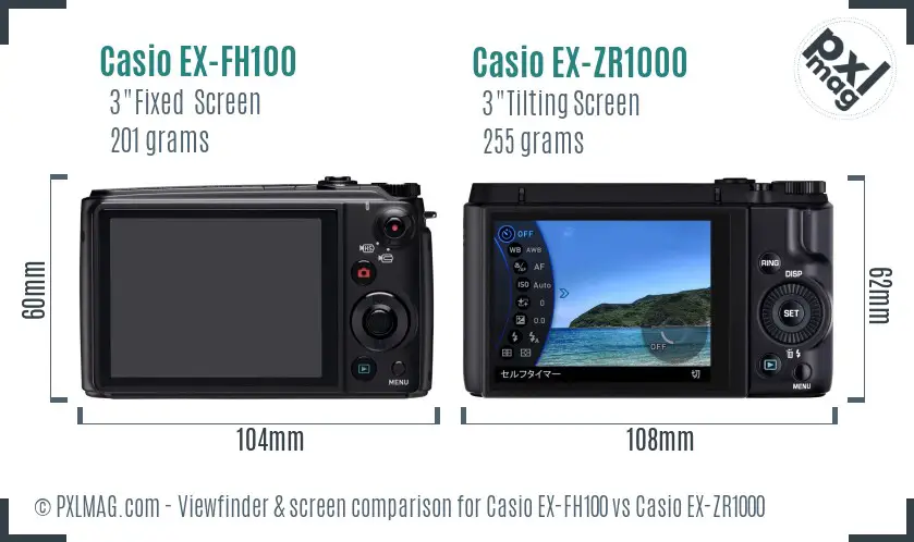 Casio EX-FH100 vs Casio EX-ZR1000 Screen and Viewfinder comparison