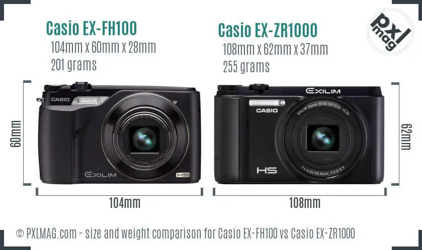 Casio EX-FH100 vs Casio EX-ZR1000 size comparison
