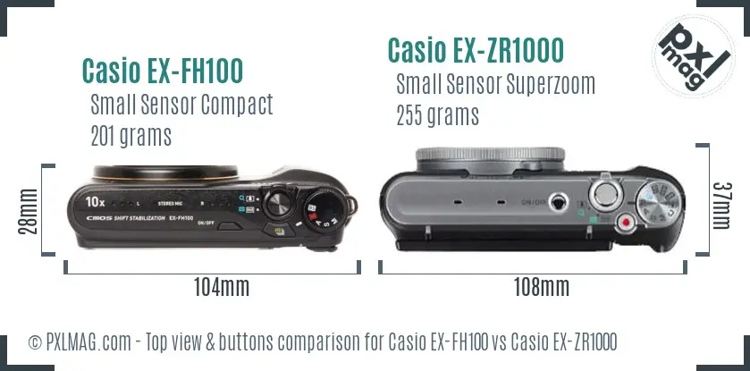 Casio EX-FH100 vs Casio EX-ZR1000 top view buttons comparison