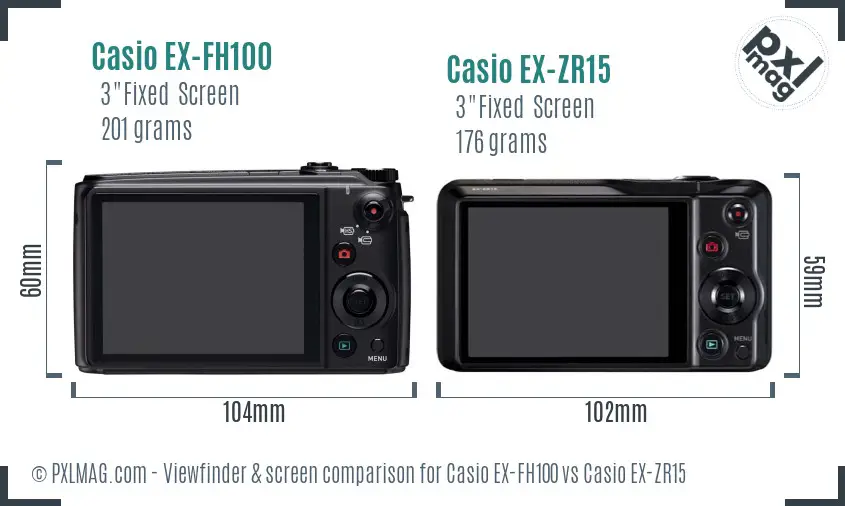 Casio EX-FH100 vs Casio EX-ZR15 Screen and Viewfinder comparison