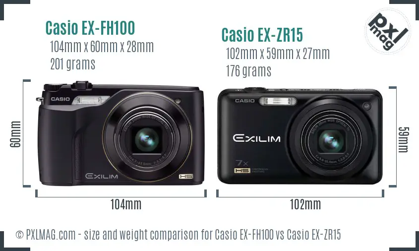 Casio EX-FH100 vs Casio EX-ZR15 size comparison