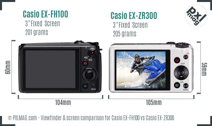 Casio EX-FH100 vs Casio EX-ZR300 Screen and Viewfinder comparison