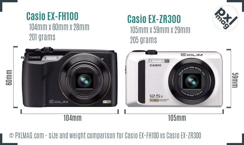 Casio EX-FH100 vs Casio EX-ZR300 size comparison