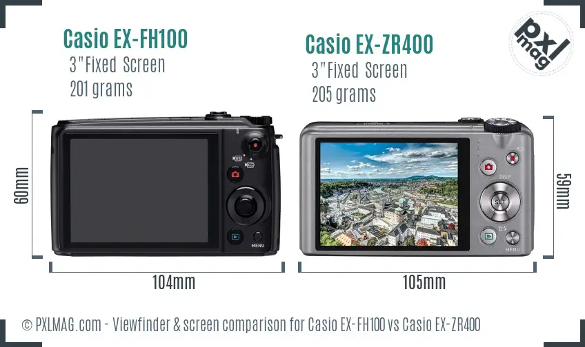 Casio EX-FH100 vs Casio EX-ZR400 Screen and Viewfinder comparison