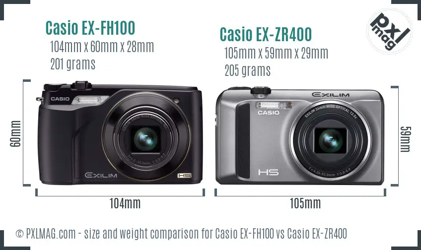 Casio EX-FH100 vs Casio EX-ZR400 size comparison