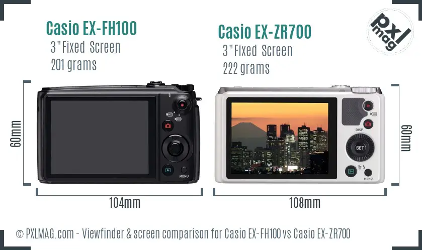 Casio EX-FH100 vs Casio EX-ZR700 Screen and Viewfinder comparison