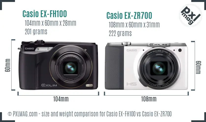 Casio EX-FH100 vs Casio EX-ZR700 size comparison
