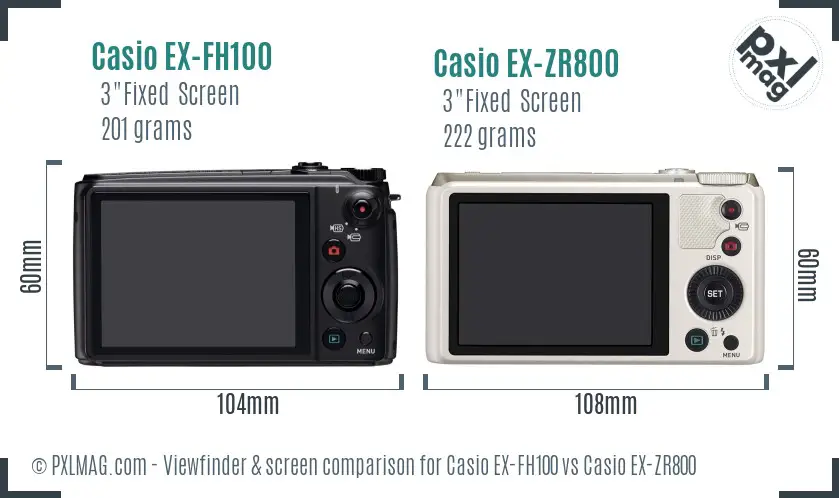Casio EX-FH100 vs Casio EX-ZR800 Screen and Viewfinder comparison