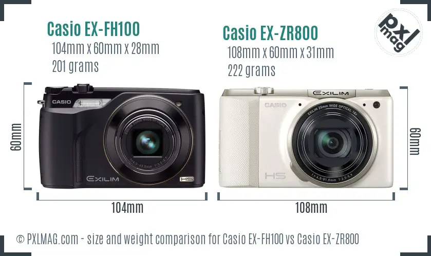 Casio EX-FH100 vs Casio EX-ZR800 size comparison