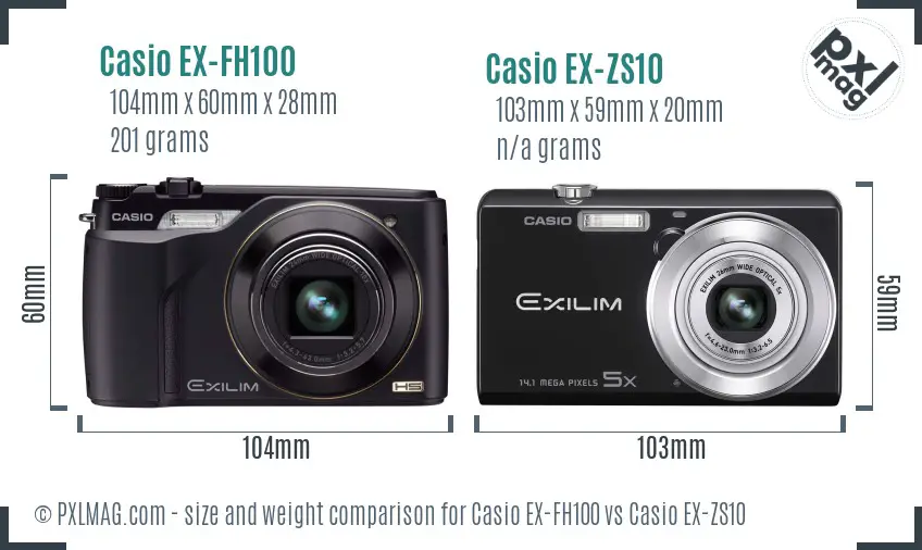 Casio EX-FH100 vs Casio EX-ZS10 size comparison