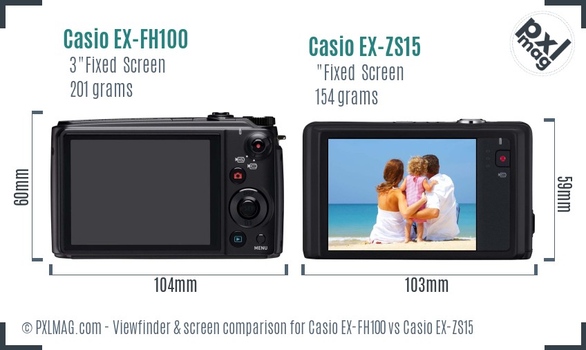 Casio EX-FH100 vs Casio EX-ZS15 Screen and Viewfinder comparison