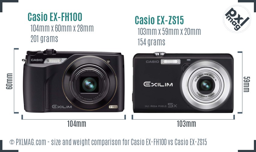 Casio EX-FH100 vs Casio EX-ZS15 size comparison Casio EX-FH100 vs Casio EX-ZS15 size comparison