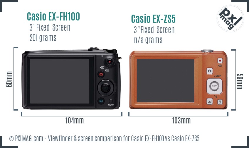 Casio EX-FH100 vs Casio EX-ZS5 Screen and Viewfinder comparison