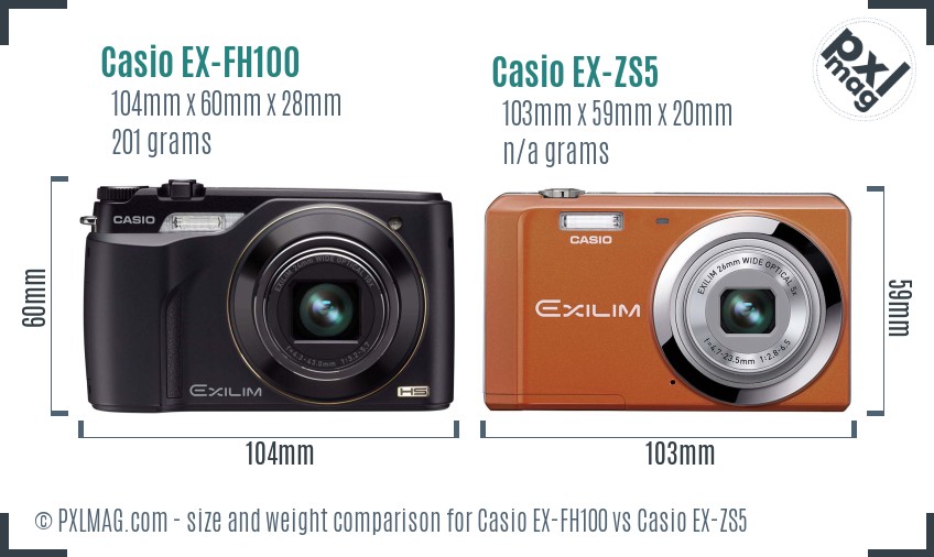 Casio EX-FH100 vs Casio EX-ZS5 size comparison Casio EX-FH100 vs Casio EX-ZS5 size comparison