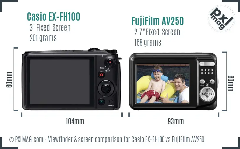 Casio EX-FH100 vs FujiFilm AV250 Screen and Viewfinder comparison