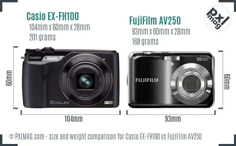 Casio EX-FH100 vs FujiFilm AV250 size comparison