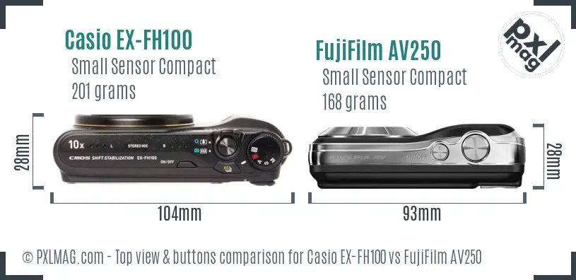 Casio EX-FH100 vs FujiFilm AV250 top view buttons comparison