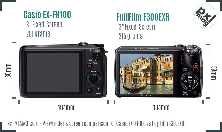 Casio EX-FH100 vs FujiFilm F300EXR Screen and Viewfinder comparison