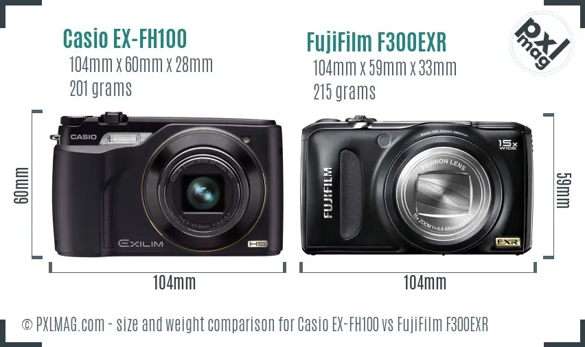 Casio EX-FH100 vs FujiFilm F300EXR size comparison