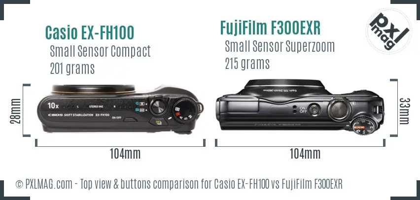 Casio EX-FH100 vs FujiFilm F300EXR top view buttons comparison