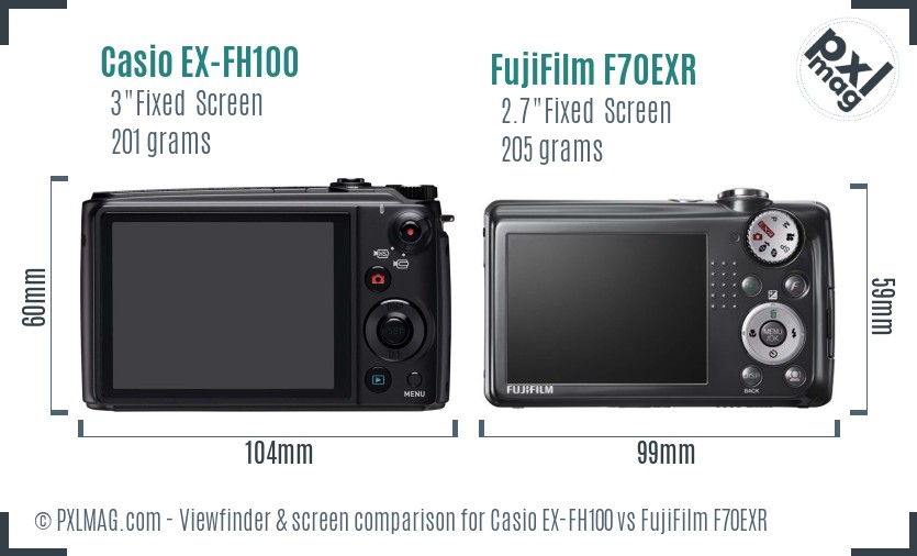 Casio EX-FH100 vs FujiFilm F70EXR Screen and Viewfinder comparison