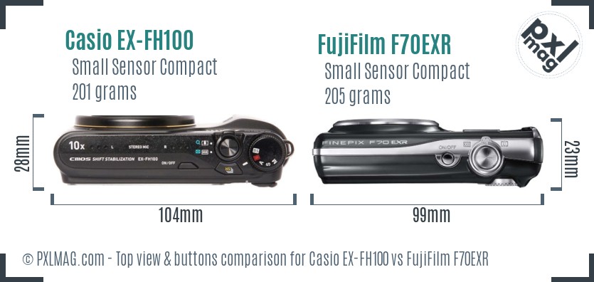 Casio EX-FH100 vs FujiFilm F70EXR top view buttons comparison